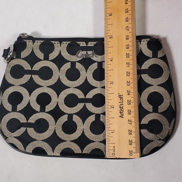 Coach Signature Pattern Wristlet Pouch Wallet MISSING WRIST STRAP Black Beige - Picture 5 of 11